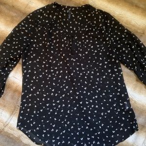 Maurices Black and White Sheer Blouse with Hearts